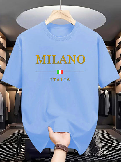 T-shirt manches courtes col rond homme, 100 coton, à la mode, décontracté, ample, grande taille, motif MILANO ITALIA imprimé, sport, été