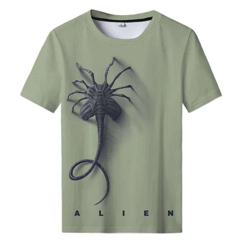 Été nouveau Alien Art impression 3D T-shirt pour hommes vêtements quotidien T-shirt style décontracté horreur Alien film graphique Harajuku hauts t-shirts