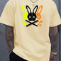 Hommes 100% coton été coupe ample grand lapin crâne graphique imprimé coupe ajustée sport décontracté col rond à manches courtes T-shirt