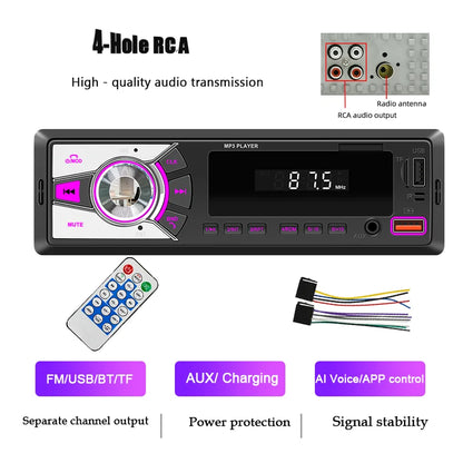 Autoradio universel lecteur MP3 FM/BT/AUX/USB/TF/téléphone portable charge 7 couleurs lumières câblage Protection voiture Audio