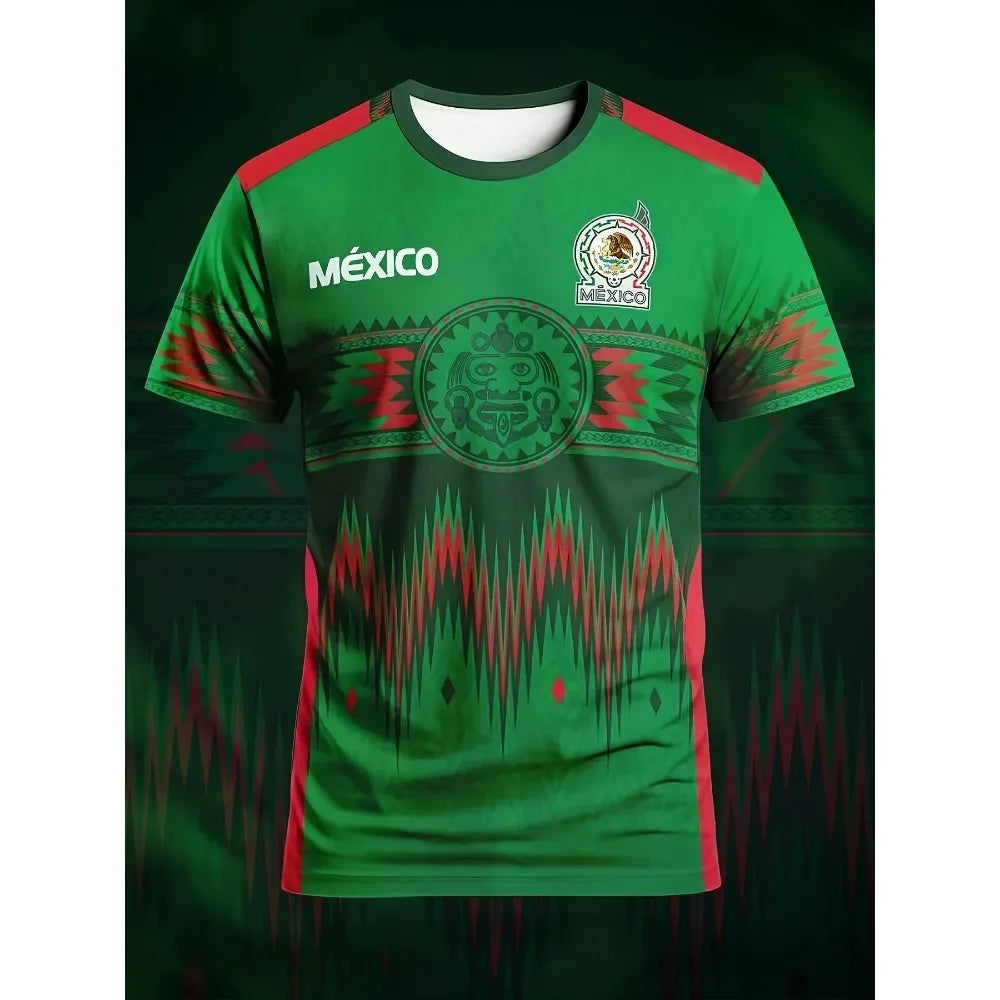Mexique 3D imprimé maillot de Football T-shirts 2025 été hommes femmes mêmes T-shirts à séchage rapide Sports de plein air hauts vêtements d'entraînement