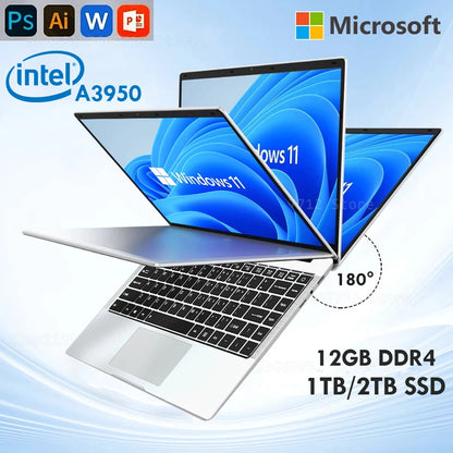 2025 ordinateur portable Windows 11 Pro Intel Atom A3950 Quad-Core 2025 ordinateur portable 12GB RAM 1 to 2 to SSD 1920*1080 ordinateur de bureau