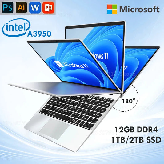 2025 ordinateur portable Windows 11 Pro Intel Atom A3950 Quad-Core 2025 ordinateur portable 12GB RAM 1 to 2 to SSD 1920*1080 ordinateur de bureau