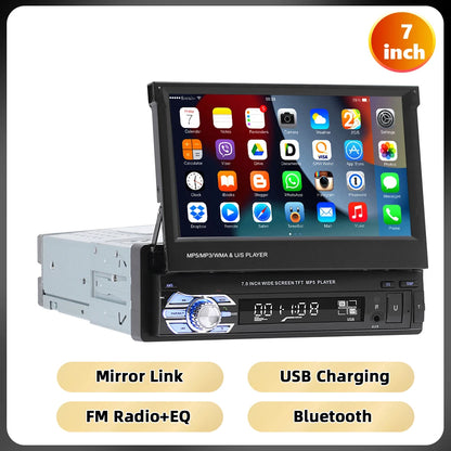 Autoradio avec écran tactile rétractablePodoNuremberg , Bluetooth, FM, USB, EQ, 4 cœurs, 7 ", lecteur MP5, Mirrorexhaus, 1Din