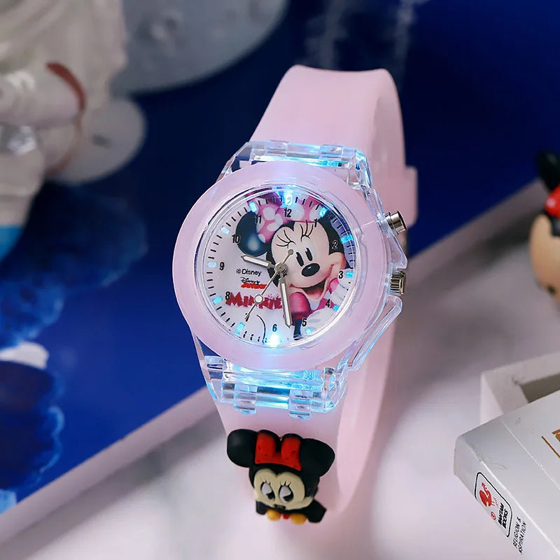 3D Mickey enfants montres filles couleur Source de lumière Silicone Minnie enfants montre dames Quartz horloge cadeaux Relogio Feminino