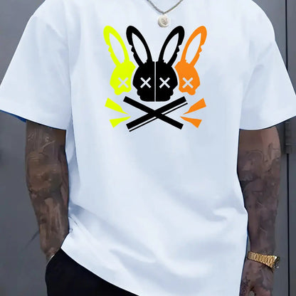 Hommes 100% coton été coupe ample grand lapin crâne graphique imprimé coupe ajustée sport décontracté col rond à manches courtes T-shirt