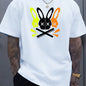 Hommes 100% coton été coupe ample grand lapin crâne graphique imprimé coupe ajustée sport décontracté col rond à manches courtes T-shirt