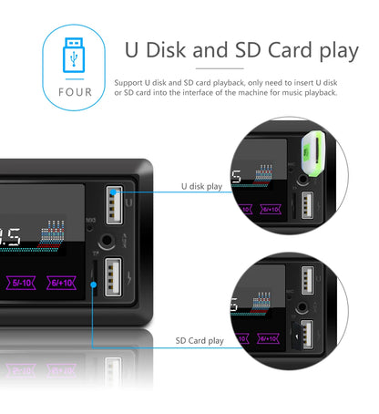 Hikity-Autoradio stéréo 1 DIN, In-Dash régule 3 Lecteur Bluetooth USB/SD/AUX-IN 12V Écran Tactile Sept Couleurs Lumières FM