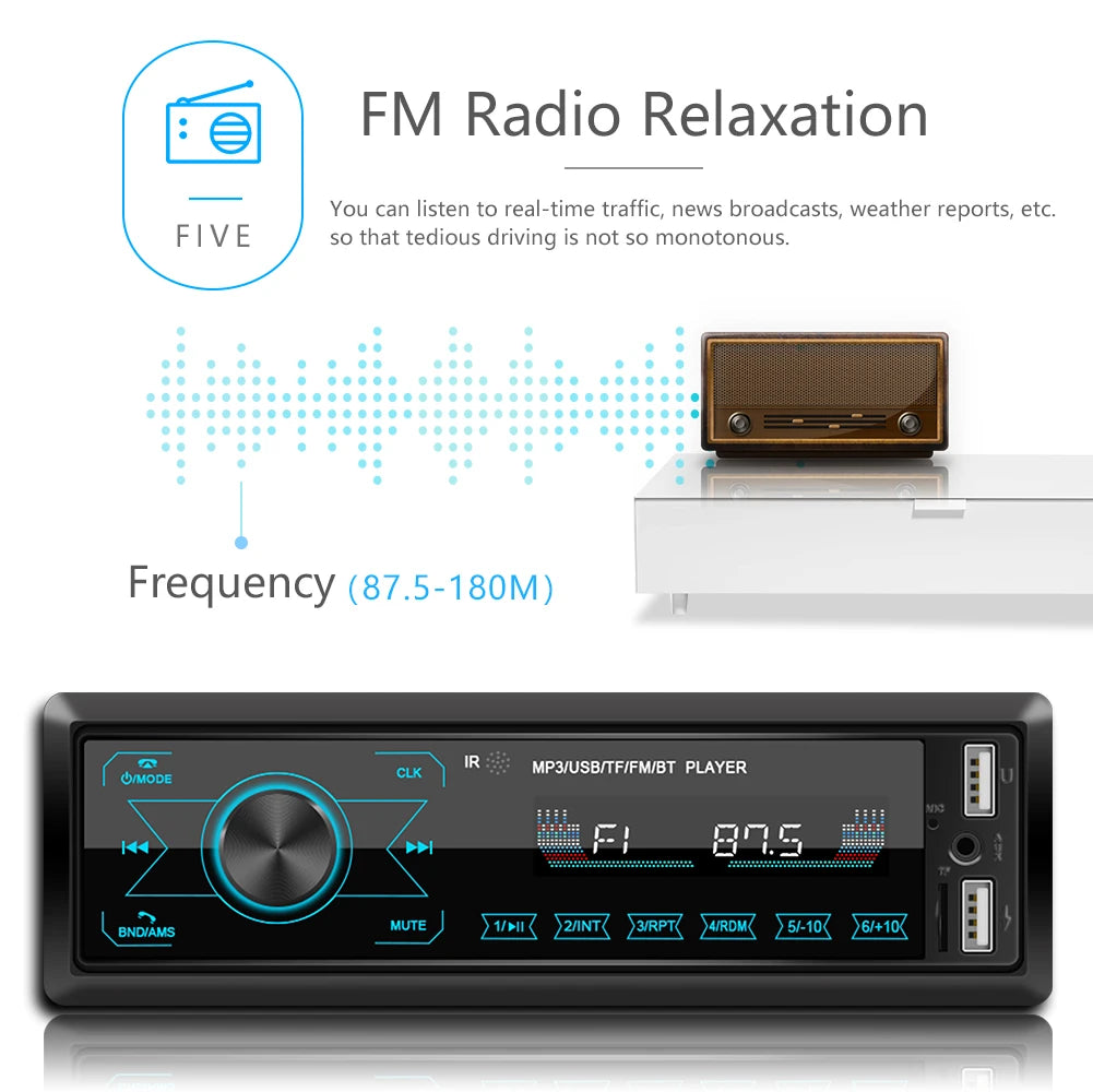 Hikity-Autoradio stéréo 1 DIN, In-Dash régule 3 Lecteur Bluetooth USB/SD/AUX-IN 12V Écran Tactile Sept Couleurs Lumières FM