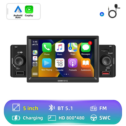 Hikity-Autoradio universel 1 Din, Carplay, Lecteur MP5, Auto Stéréo, Audio Bluetooth, Touriste, USB, Toyota, Nissan, KIA