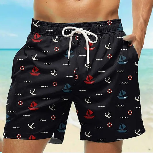 Short de bain pour hommes, maillot de bain avec cordon élastique, séchage rapide, court, plage hawaïen, décontracté, noir, blanc, micro-élastique