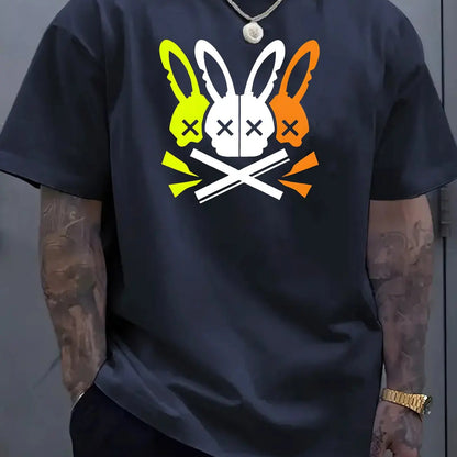 Hommes 100% coton été coupe ample grand lapin crâne graphique imprimé coupe ajustée sport décontracté col rond à manches courtes T-shirt