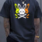 Hommes 100% coton été coupe ample grand lapin crâne graphique imprimé coupe ajustée sport décontracté col rond à manches courtes T-shirt
