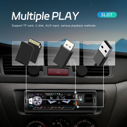 Autoradio stéréo Bluetooth avec support pour téléphoneLeekooluu , lecteur MP3, récepteur FM, prise en charge du chargement du téléphone, carte AUX, USB, TF, 1Din