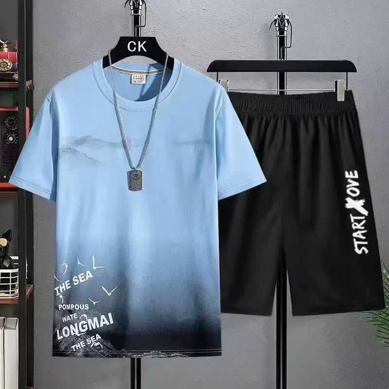 Costumes pour hommes été décontracté à manches courtes T-shirt + Shorts ensembles pantalons de survêtement Anime sportif deux pièces élégant Sport tenue T-shirts