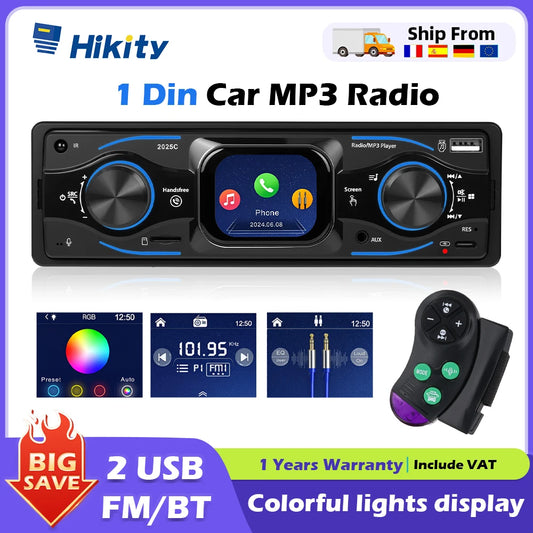Hikity 2.17 "autoradio 1DIN voiture lecteur Mp3 numérique Bluetooth Audio avec télécommande musique stéréo autoradio lumières colorées
