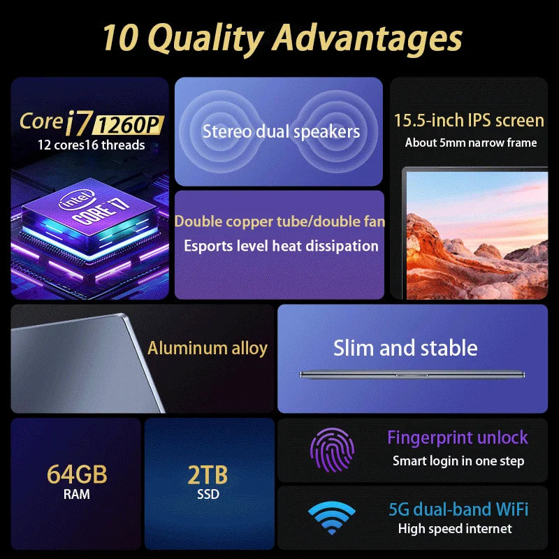 15.6 pouces ordinateur portable Intel Core i9-12900H/i9-10885H Windows 11 Por 2 * DDR4 2 * M.2 SSD Ultrabook ordinateur déverrouillage par empreinte digitale WIFI5 BT