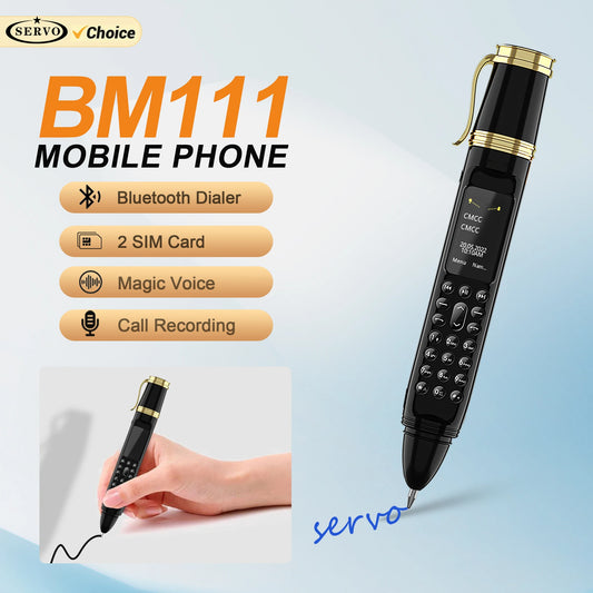 SERVO BM111 stylo Style téléphone portable voix magique Bluetooth composeur Radio FM 2G double SIM veille 0.96 "écran ventilateur fonction téléphones portables