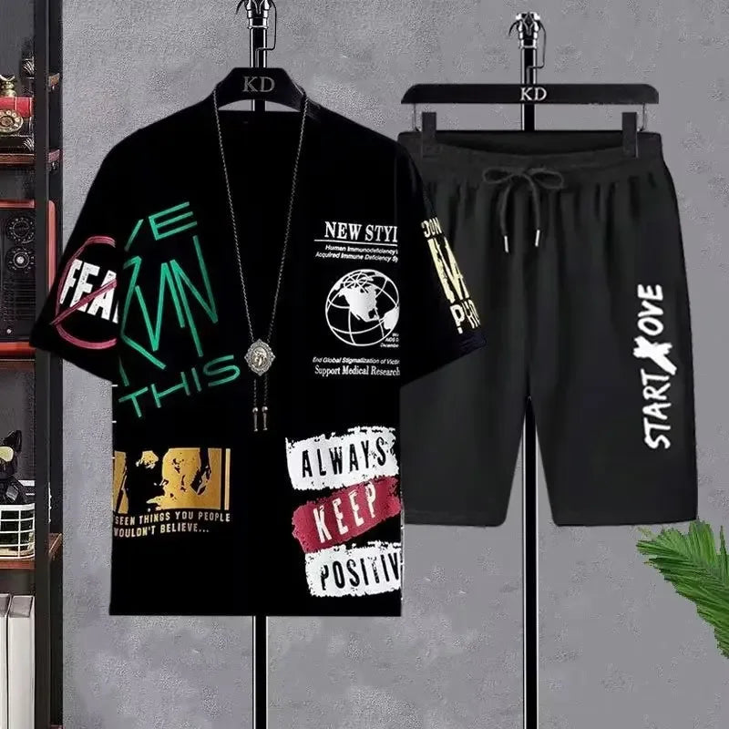 Costumes pour hommes été décontracté à manches courtes T-shirt + Shorts ensembles pantalons de survêtement Anime sportif deux pièces élégant Sport tenue T-shirts