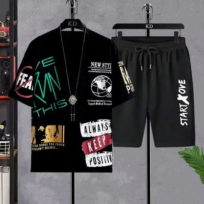 Costumes pour hommes été décontracté à manches courtes T-shirt + Shorts ensembles pantalons de survêtement Anime sportif deux pièces élégant Sport tenue T-shirts