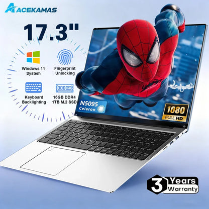 Chaud 17.3 "ordinateur portable Intel N5095 Windows 11 16GB DDR4 1TB SSD empreinte digitale déverrouiller jeu bureau étude ordinateur portable