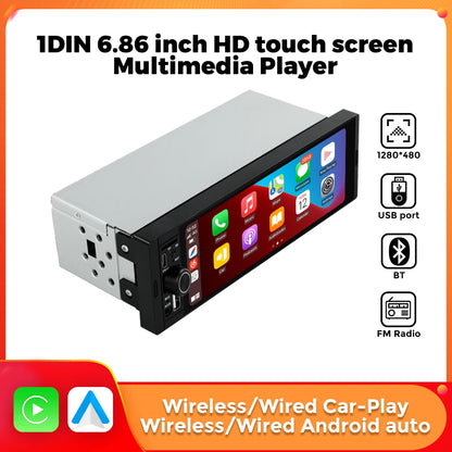 1Din sans fil CarPlay Android AUTO HD écran tactile universel 6.86 ''autoradio FM stéréo MP5 lecteur multimédia BT TF port caméra autoradio bluetooth voiture systèmes intelligents auto