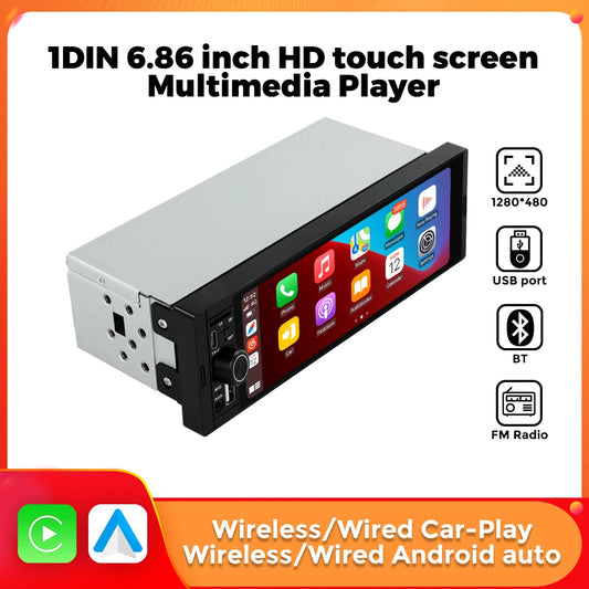 1Din sans fil CarPlay Android AUTO HD écran tactile universel 6.86 ''autoradio FM stéréo MP5 lecteur multimédia BT TF port caméra autoradio bluetooth voiture systèmes intelligents auto
