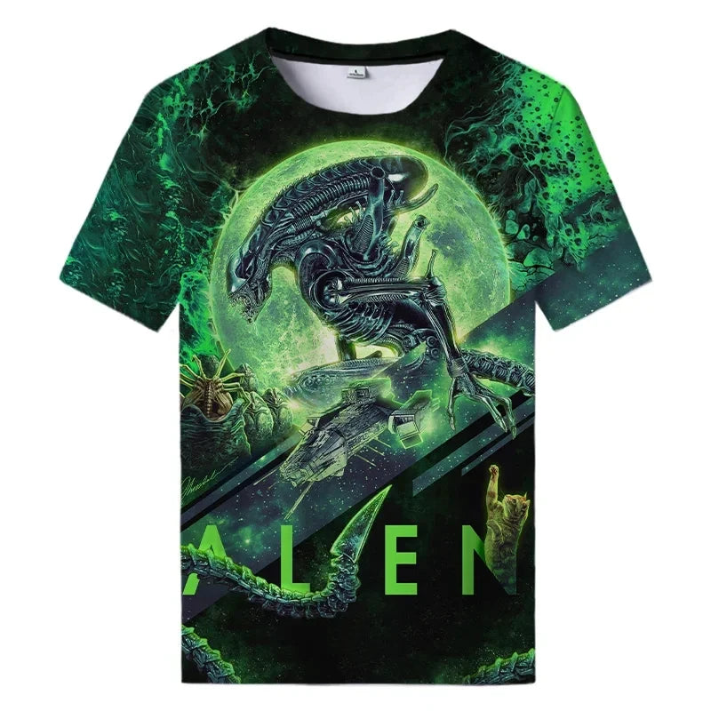 Été nouveau Alien Art impression 3D T-shirt pour hommes vêtements quotidien T-shirt style décontracté horreur Alien film graphique Harajuku hauts t-shirts