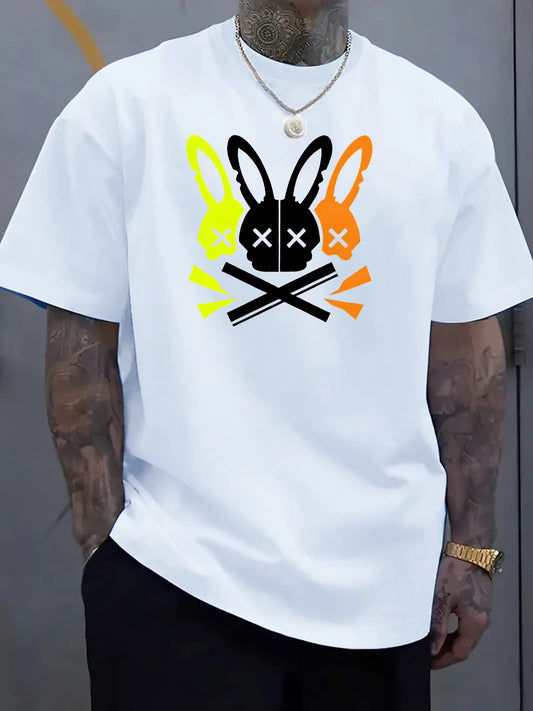 Hommes 100% coton été coupe ample grand lapin crâne graphique imprimé coupe ajustée sport décontracté col rond à manches courtes T-shirt