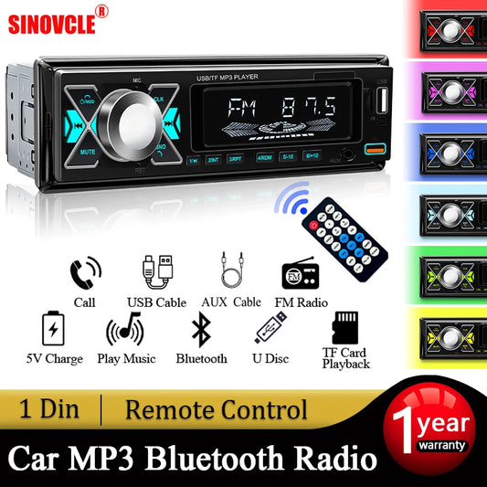 Autoradio Voiture 1 din Radio Audio stéréo lecteur MP3 Bluetooth multimédia stéréo numérique pour voiture universel coloré avec entrée Aux USB