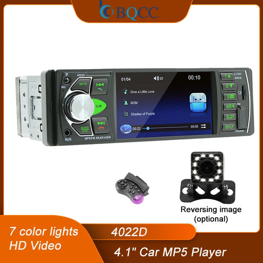BQCC-Autoradio avec Écran IPS HD de 4.1 Pouces, Lecteur MP5 Intelligent, BT, FM, USB, AUX, Mains Libres, Lumières Colorées, Sortie Vidéo, pour Véhicule