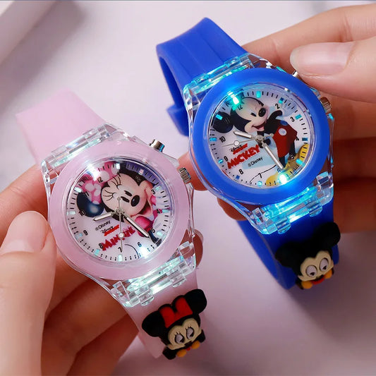 3D Mickey enfants montres filles couleur Source de lumière Silicone Minnie enfants montre dames Quartz horloge cadeaux Relogio Feminino