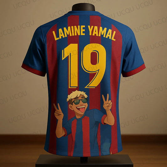 Maillot de football de dessin animé imprimé en 3D, rouge et bleu, vêtements fantaisie, Lamine Yamal # 19 Édition Limitée Style Streetwear 2025