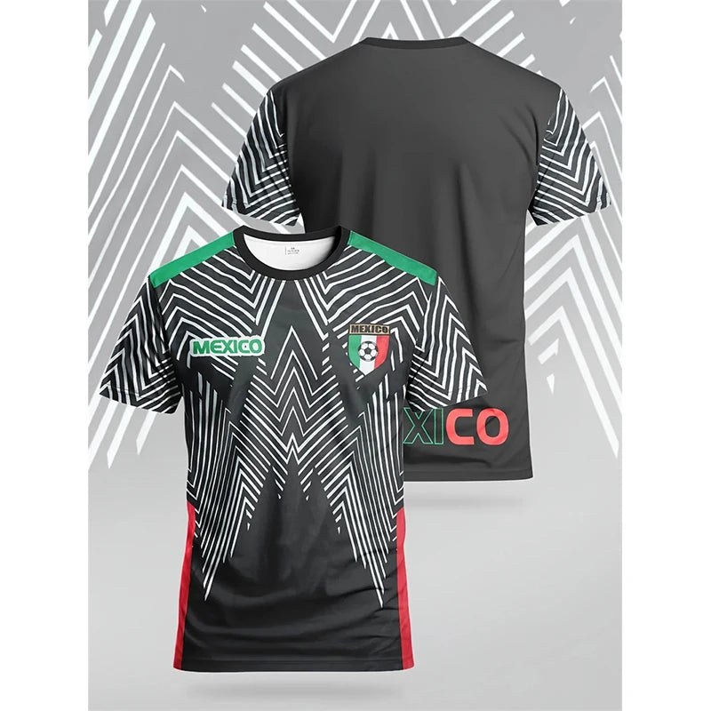 Maillot de Football du mexique T-shirt hommes vêtements rue décontracté col rond t-shirts impression 3D rayure mode été Sport équipe T-shirt haut