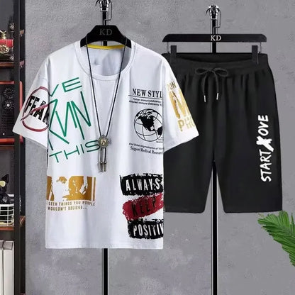 Costumes pour hommes été décontracté à manches courtes T-shirt + Shorts ensembles pantalons de survêtement Anime sportif deux pièces élégant Sport tenue T-shirts