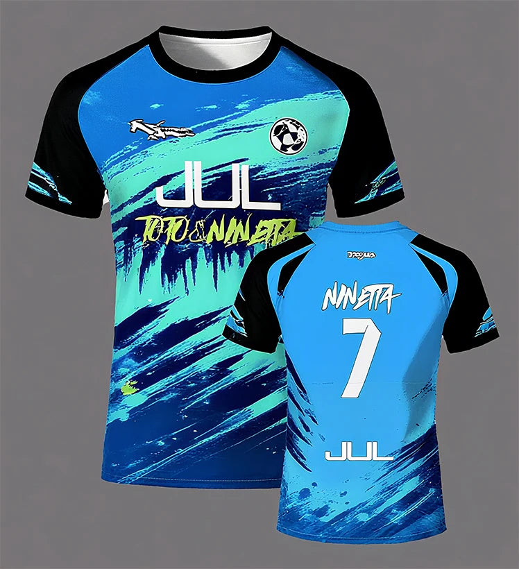 Uniformes de football de la série JUL 90 minutes, T-shirts respirants pour sports de plein air pour hommes et femmes, à séchage rapide, hauts courts pour adultes