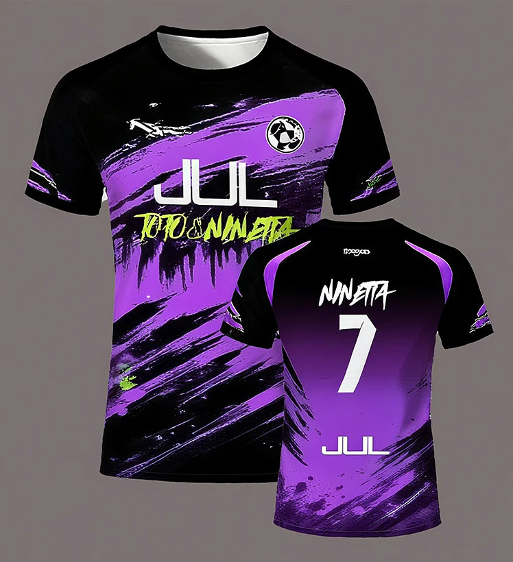 Uniformes de football de la série JUL 90 minutes, T-shirts respirants pour sports de plein air pour hommes et femmes, à séchage rapide, hauts courts pour adultes