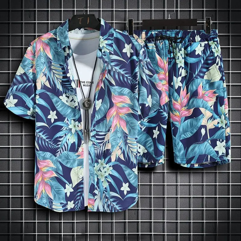 Vêtements de plage pour hommes, ensemble 2 pièces chemise et short hawaïens à séchage rapide, vêtements à la mode imprimés, tenues décontractées d'été