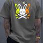 Hommes 100% coton été coupe ample grand lapin crâne graphique imprimé coupe ajustée sport décontracté col rond à manches courtes T-shirt