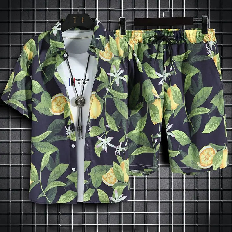 Vêtements de plage pour hommes, ensemble 2 pièces chemise et short hawaïens à séchage rapide, vêtements à la mode imprimés, tenues décontractées d'été