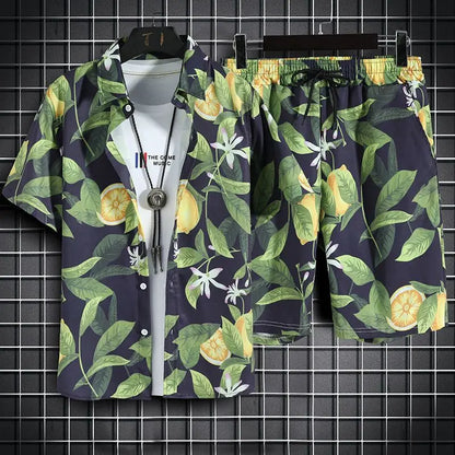 Vêtements de plage pour hommes, ensemble 2 pièces chemise et short hawaïens à séchage rapide, vêtements à la mode imprimés, tenues décontractées d'été