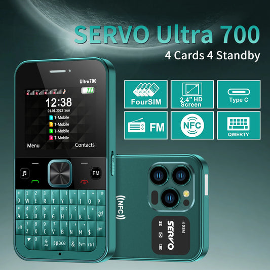 Téléphone SERVO 4 carte SIM 4 veille QWERTY clavier  portable cadran de vitesse liste noire Radio FM lampe de poche 2G GSM téléphone portable TypeC