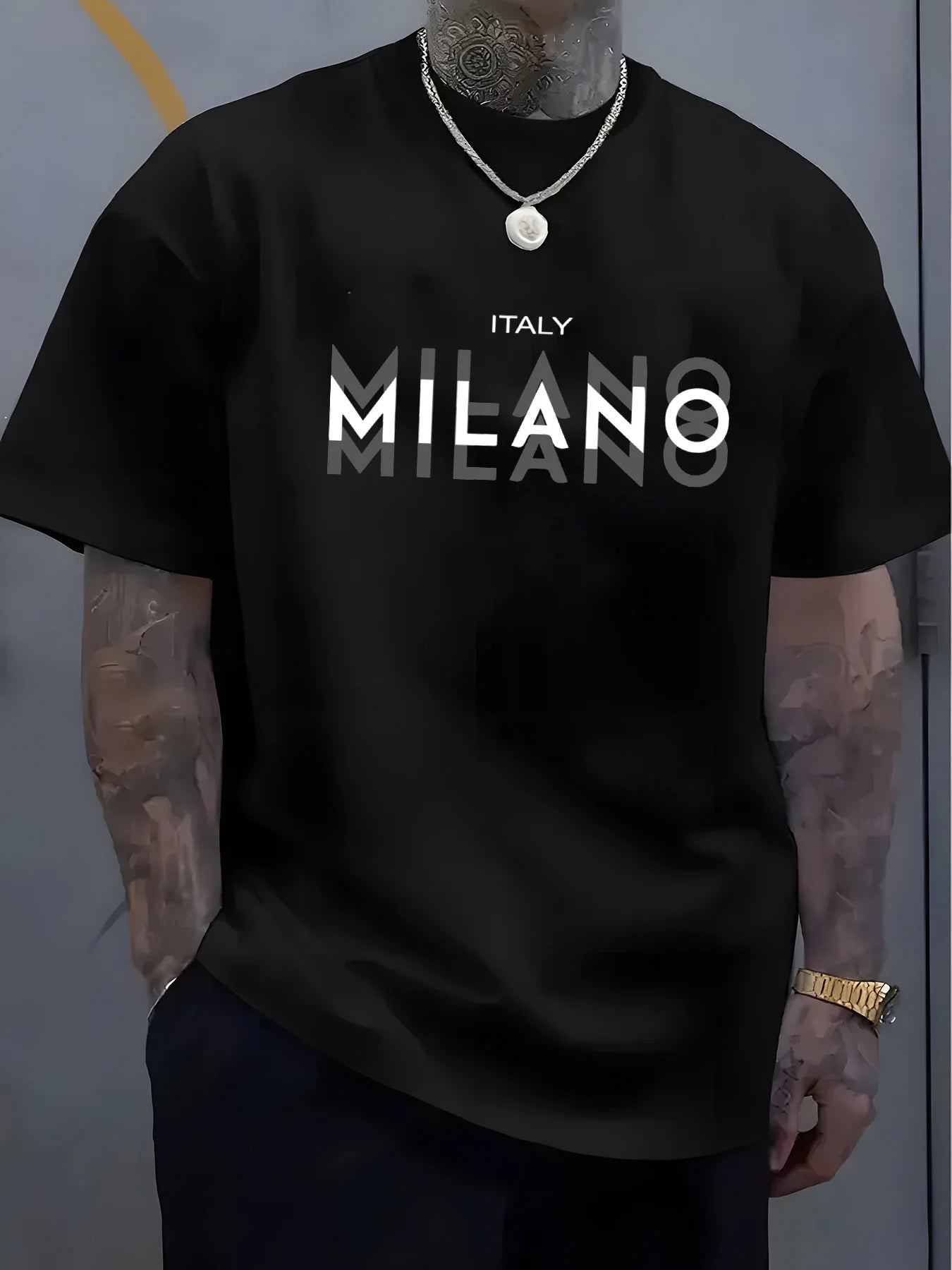 Été hommes 100% pur coton décontracté coupe ample grande taille italie MILANO imprimé confortable col rond à manches courtes T-shirt haut