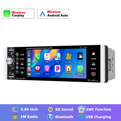 Hikity Carplay 5.1 ''HD 1 Din autoradio lecteur MP5 avec Bluetooth récepteur Radio FM Support TF/USB FM AM RDS USB lien miroir
