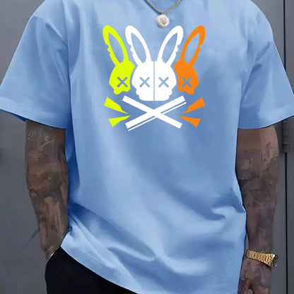 Hommes 100% coton été coupe ample grand lapin crâne graphique imprimé coupe ajustée sport décontracté col rond à manches courtes T-shirt
