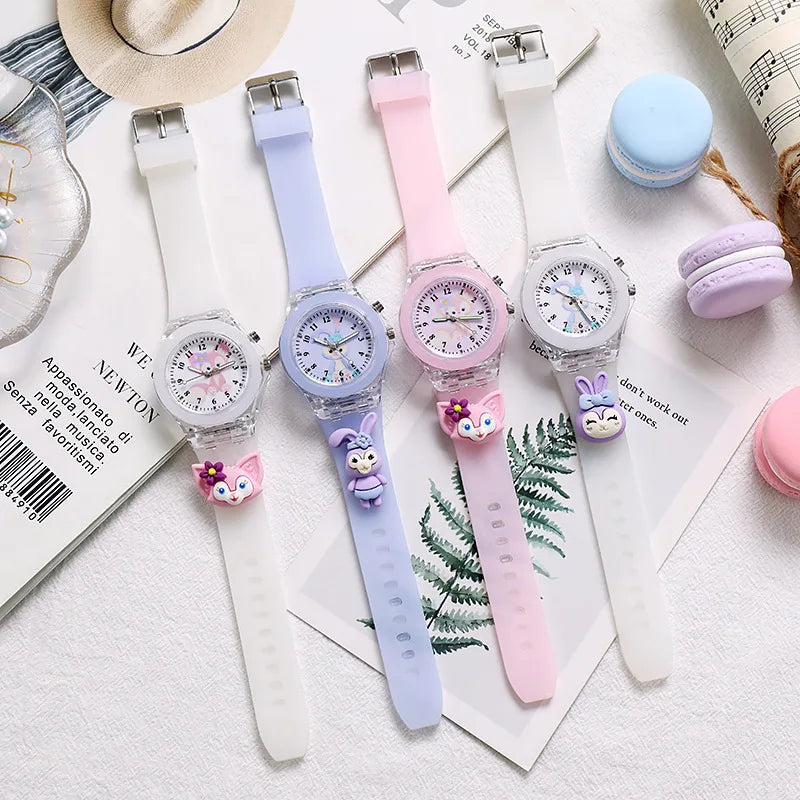 3D Mickey enfants montres filles couleur Source de lumière Silicone Minnie enfants montre dames Quartz horloge cadeaux Relogio Feminino