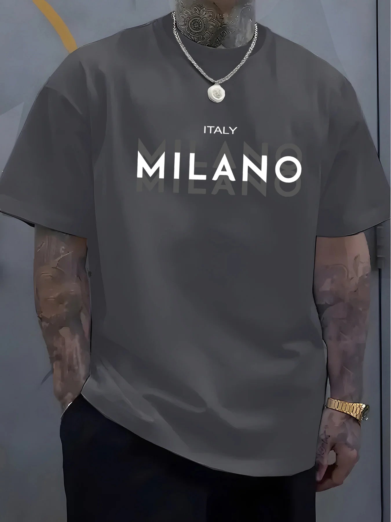 Été hommes 100% pur coton décontracté coupe ample grande taille italie MILANO imprimé confortable col rond à manches courtes T-shirt haut