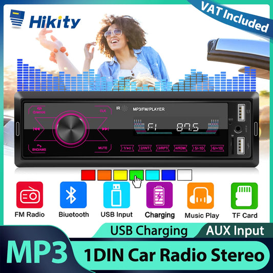 Hikity-Autoradio stéréo 1 DIN, In-Dash régule 3 Lecteur Bluetooth USB/SD/AUX-IN 12V Écran Tactile Sept Couleurs Lumières FM