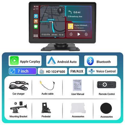 Hikity-Lecteur MP5 sans fil universel pour voiture, écran Carplay, radio FM, récepteur, prise en charge de la capture d'écran de vue arrière, Android Auto, 7 pouces
