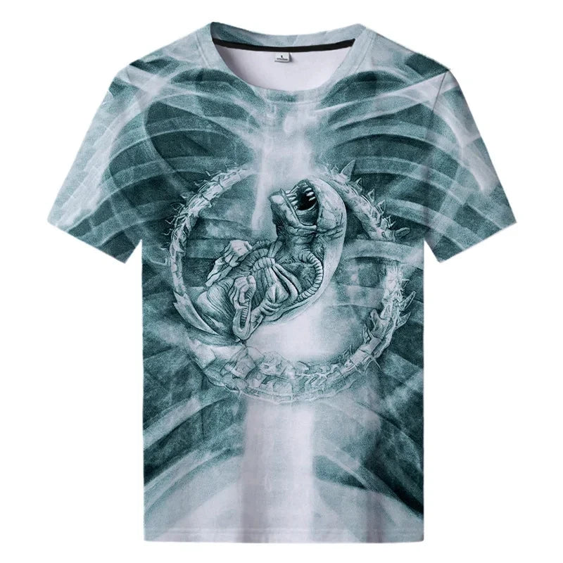 Été nouveau Alien Art impression 3D T-shirt pour hommes vêtements quotidien T-shirt style décontracté horreur Alien film graphique Harajuku hauts t-shirts
